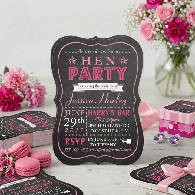 Invitation Typographie rose tableau noir enterrement de vie d (Créateur téléchargé)