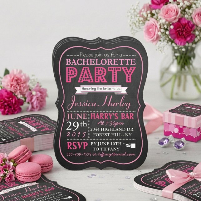 Invitation Typographie rose tableau noir enterrement de vie d (Créateur téléchargé)