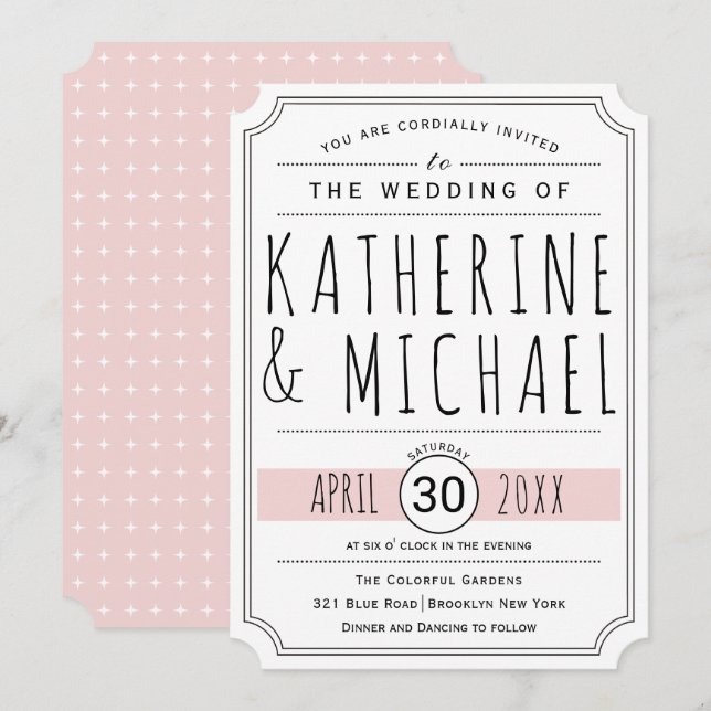 Invitation Typographie rose vif coins inversés mariage (Devant / Derrière)