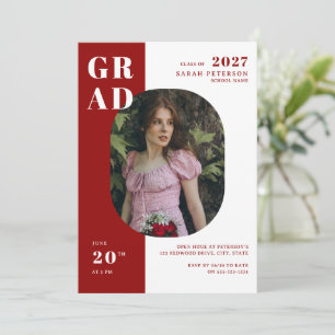 Invitation Typographie rouge et blanche moderne Diplôme photo