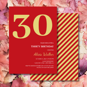 Invitation Typographie rouge minimale de l'or Anniversaire