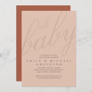 Invitation Typographie rouille Baby shower Genre Révélation S