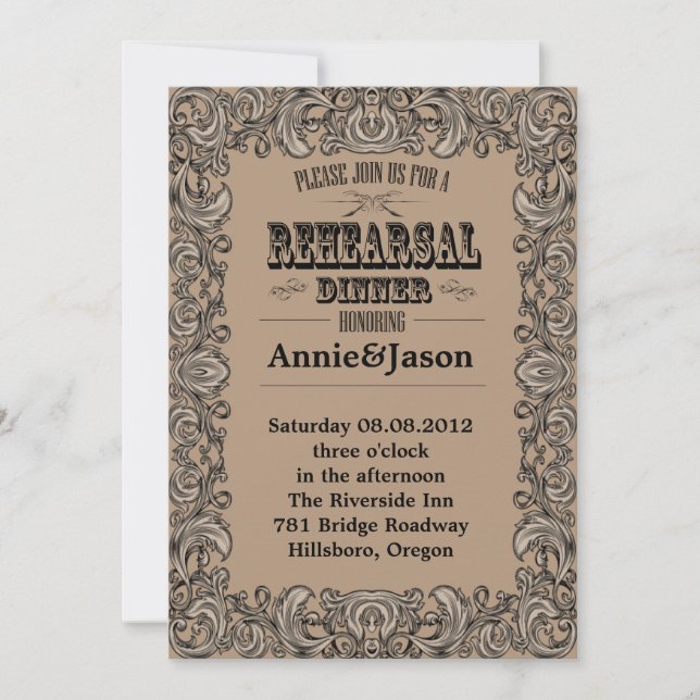 Invitation typographie rustique mariage campagnard occidental (Devant)