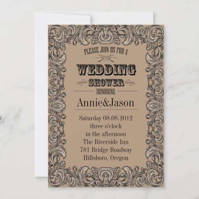 Invitation typographie rustique mariage western country (Devant)