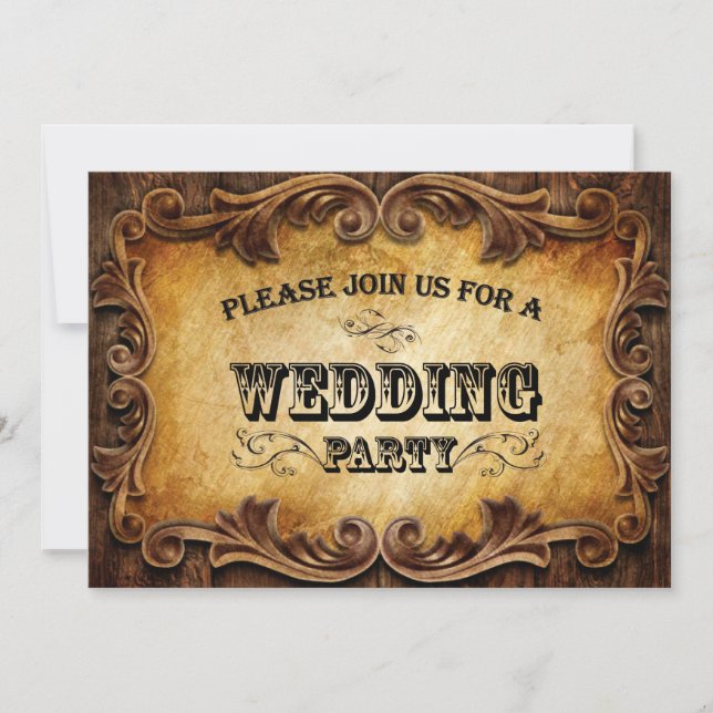 Invitation typographie rustique mariage western country (Devant)