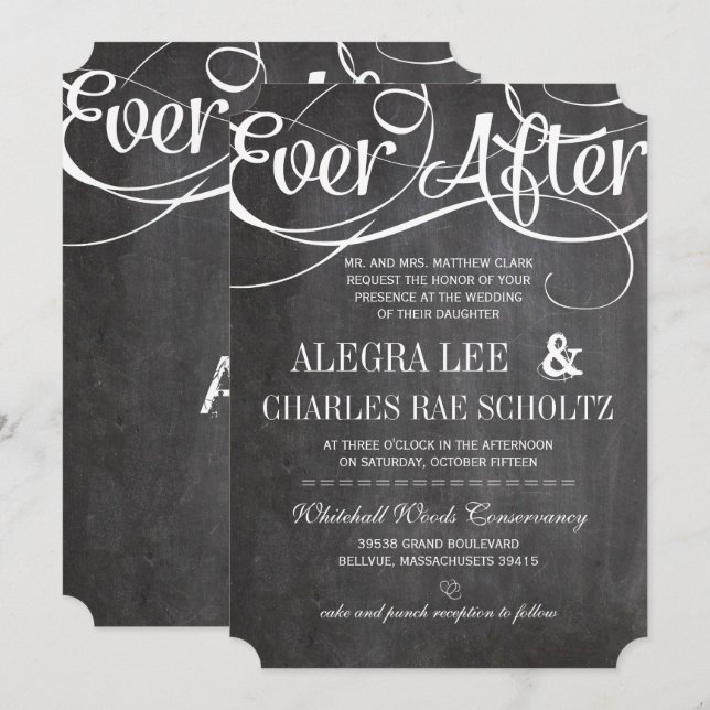 Invitation Typographie Rustique Tableau Noir Ever After Table (Devant / Derrière)