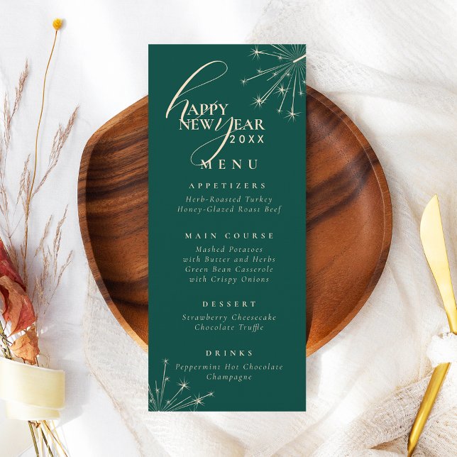 Invitation Typographie sarcelle festive moderne du Nouvel An  (Créateur téléchargé)