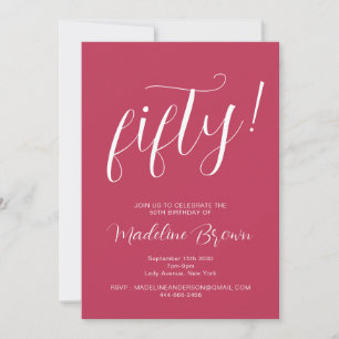 Invitation Typographie Script Magenta 50e anniversaire