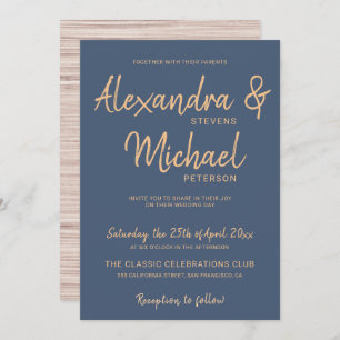 Invitation Typographie script marine cuivre moderne mariage