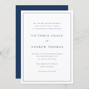 Invitation Typographie simple bleu et blanc Mariage officiel