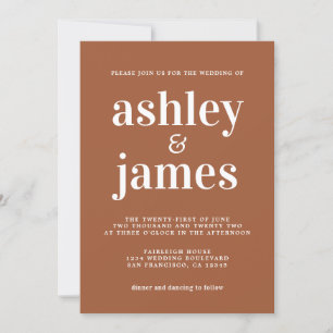 Invitation Typographie simple chic Mariage en terre cuite
