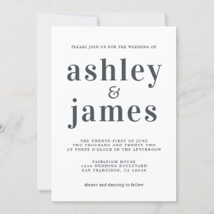 Invitation Typographie simple chic Mariage noir blanc
