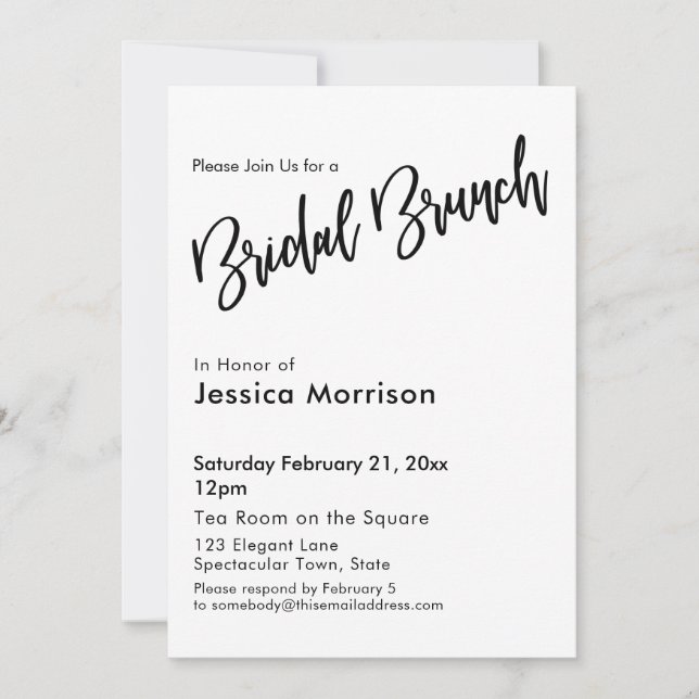Invitation Typographie simple de Brunch nuptial noir et blanc (Devant)
