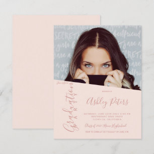 Invitation Typographie simple de poutre blush graduation phot
