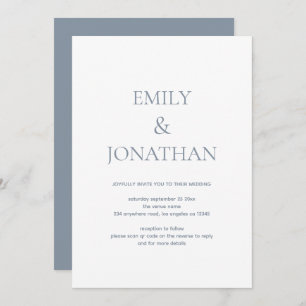 Invitation Typographie simple Dusty Blue QR code Mariage