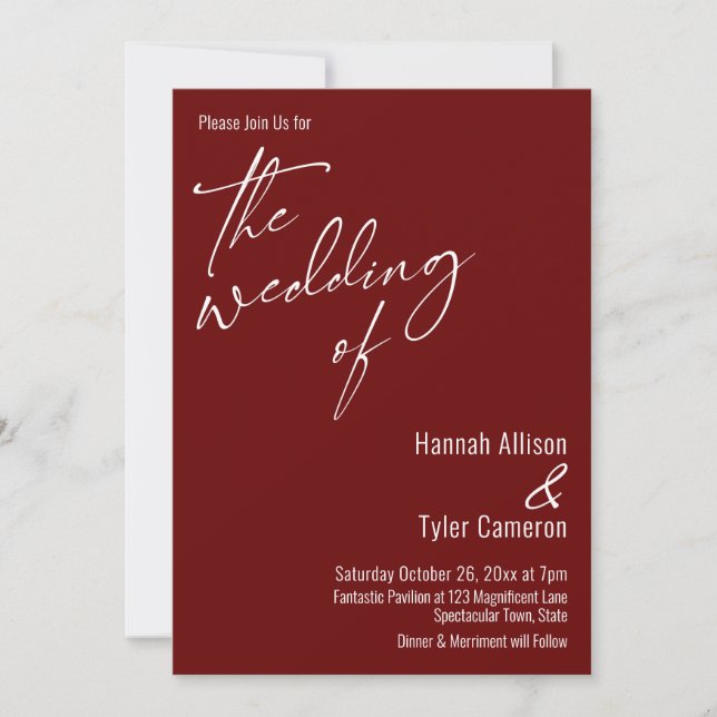 Invitation Typographie Simple Élégante Le Mariage de Bourgogn (Devant)