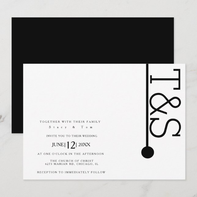 Invitation Typographie simple en noir et blanc, ligne, gras,  (Devant / Derrière)