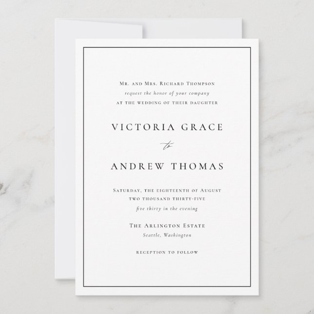 Invitation Typographie simple en noir et blanc Mariage offici (Devant)