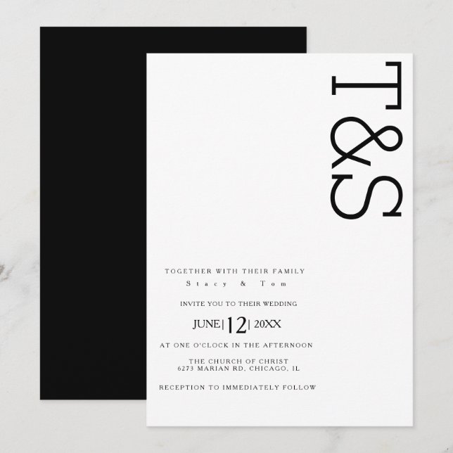 Invitation Typographie simple en noir et blanc pour mariage g (Devant / Derrière)