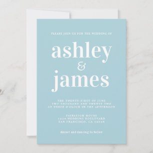Invitation Typographie simple et chic Mariage bleu brillant