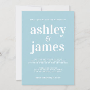 Invitation Typographie simple et chic Mariage bleu brillant
