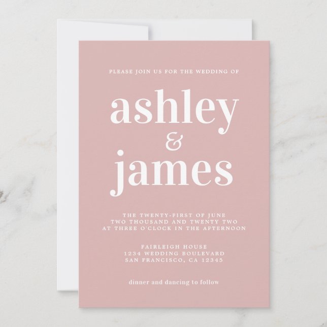 Invitation Typographie simple et chic Mariage rose argent (Devant)