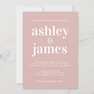 Invitation Typographie simple et chic Mariage rose argent