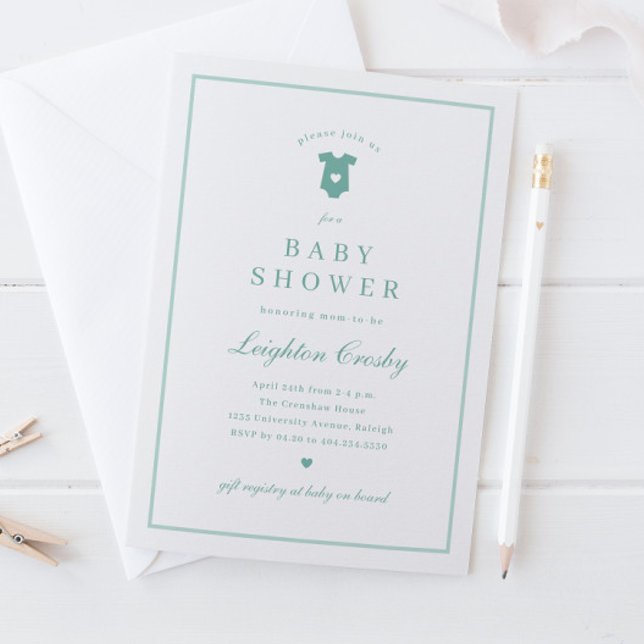 Invitation Typographie simple et élégante Sage Baby shower ve (Simple Classic Typography Sage Green Gender Neutral  Baby Shower Invitation.)