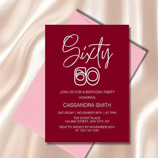 Invitation Typographie simple et moderne de Bourgogne 60e ann (Créateur téléchargé)