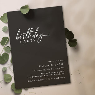 Invitation Typographie simple   Fête d'Anniversaire Noir mode