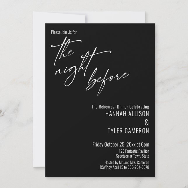 Invitation Typographie Simple La Nuit Avant Black (Devant)