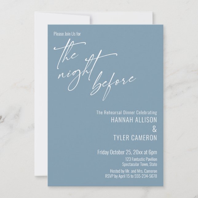 Invitation Typographie Simple La Nuit Avant Bleu Poussiéreux (Devant)