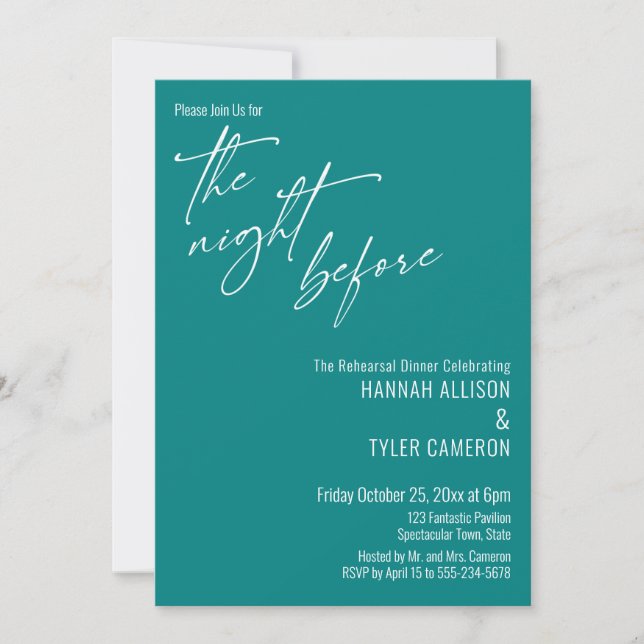 Invitation Typographie Simple La Nuit Avant Turquoise (Devant)