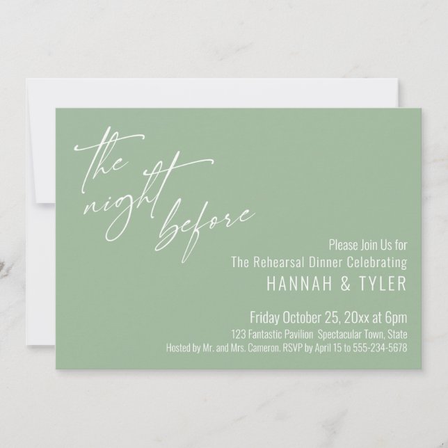 Invitation Typographie Simple La Nuit Avant Vert Sauge (Devant)