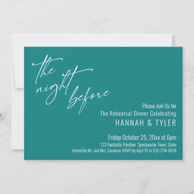 Invitation Typographie simple La veille Bleu sarcelle (Devant)
