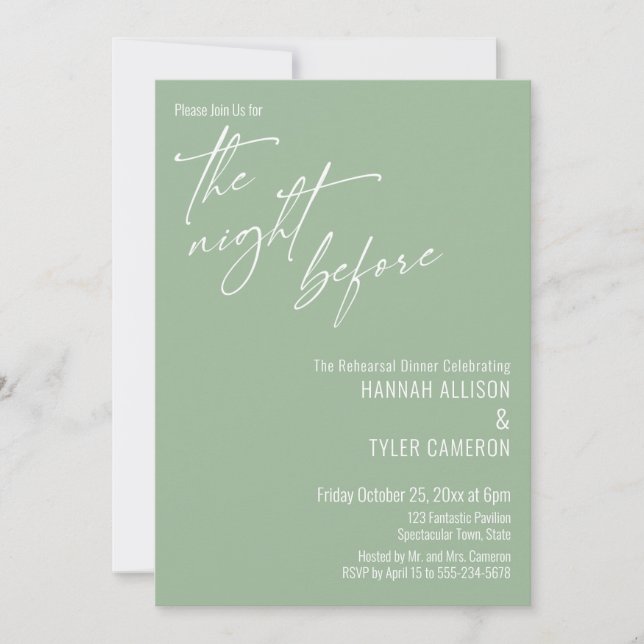 Invitation Typographie simple La veille Vert sauge (Devant)