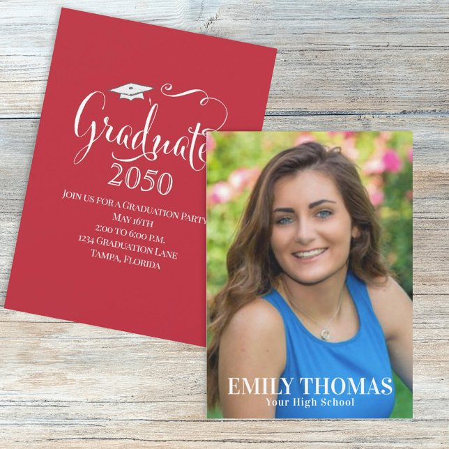 Invitation Typographie simple Modèle photo rouge (Créateur téléchargé)