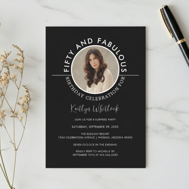 Invitation Typographie simple moderne 50 ans et merveilleux a (modern elegant typography fifty and fabulous 50th birthday party invitation trendy invite)