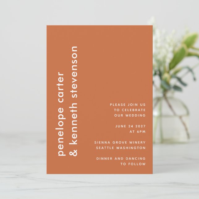 Invitation Typographie simple moderne | Mariage orange brûlé (Debout devant)