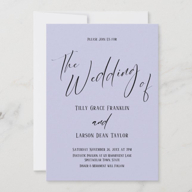 Invitation Typographie simple Simple Le Mariage de Lavender (Devant)