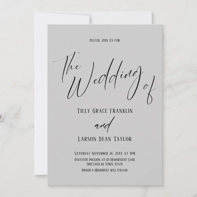 Invitation Typographie simple Simple Le Mariage Gris Clair (Devant)