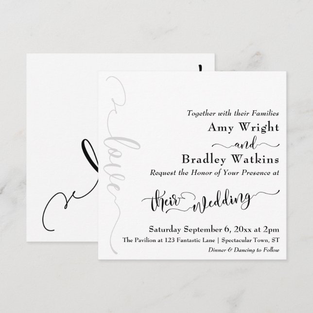 Invitation Typographie subtile et élégante Noir sur Mariage b (Devant / Derrière)