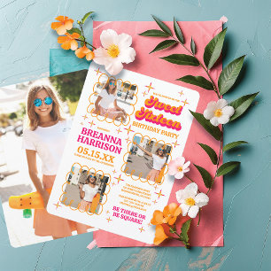 Invitation Typographie super Sweet sixteen Retro 70's