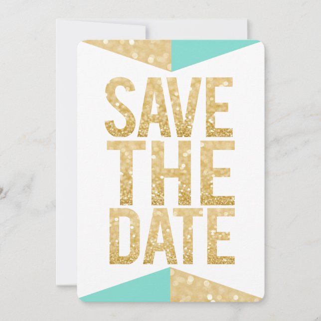 Invitation Typographie Teal Gold Glitter Aztec Enregistrer la (Devant)