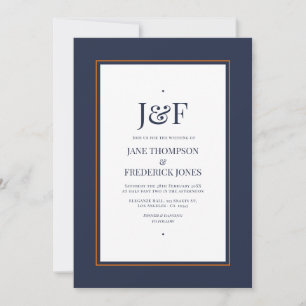 Invitation Typographie Tendance Mariage Bleu Marine et Orange
