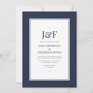 Invitation Typographie Tendance Mariage Bleu Nuit et Blanc