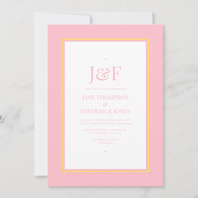 Invitation Typographie tendance Mariage rose et jaune (Devant)