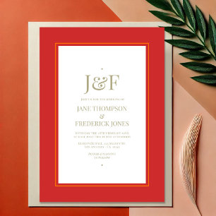 Invitation Typographie tendance Mariage rouge, orange et Sage