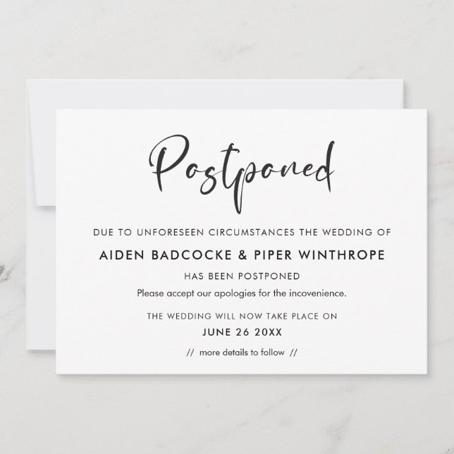 Invitation Typographie tendance moderne Report de la date de  (Devant)