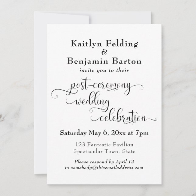 Invitation Typographie Tourbillonnante Réception de Mariage U (Devant)